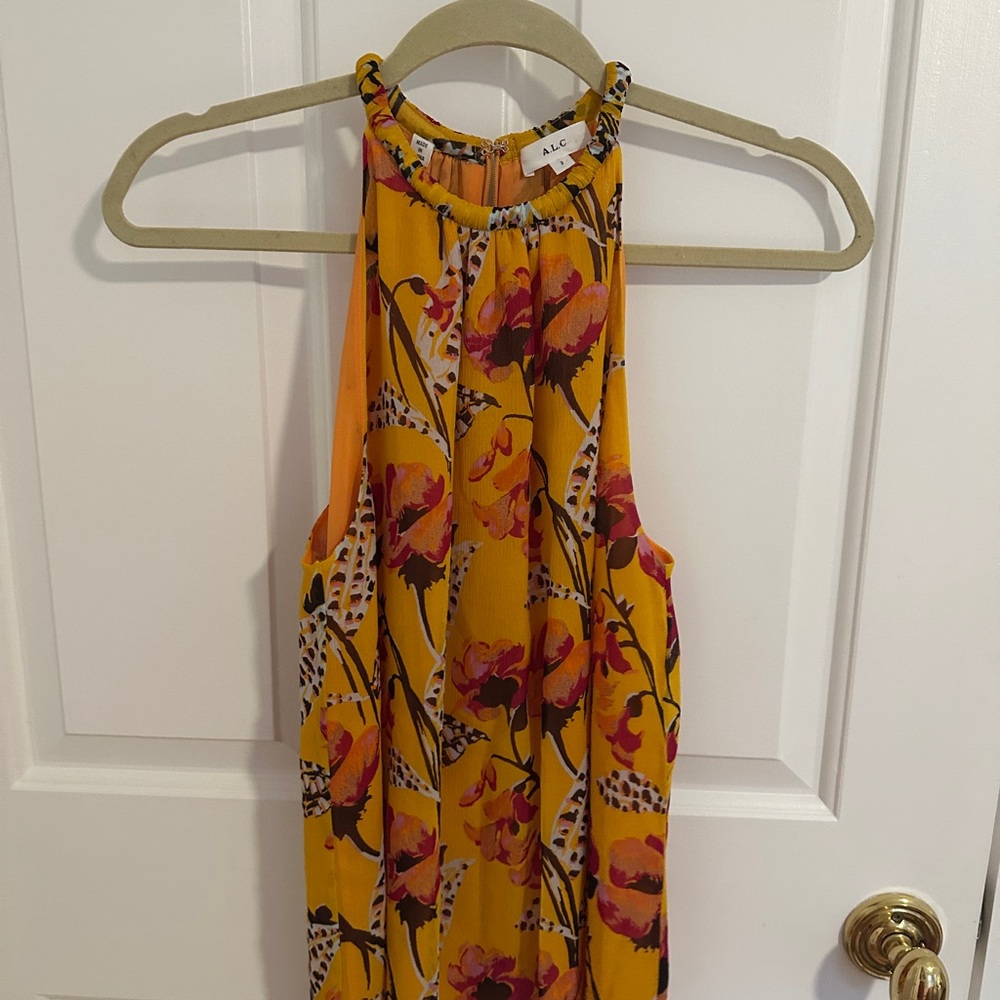 A.L.C. Yellow and Pink Floral Halter Silk Blouse